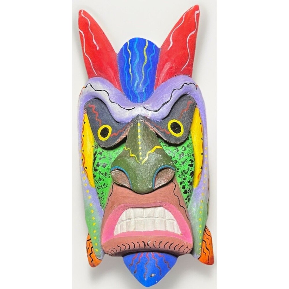 Vintage Boruca Devil Mask Costa Rica Hand Carved Painted Folk Art Wall Mark